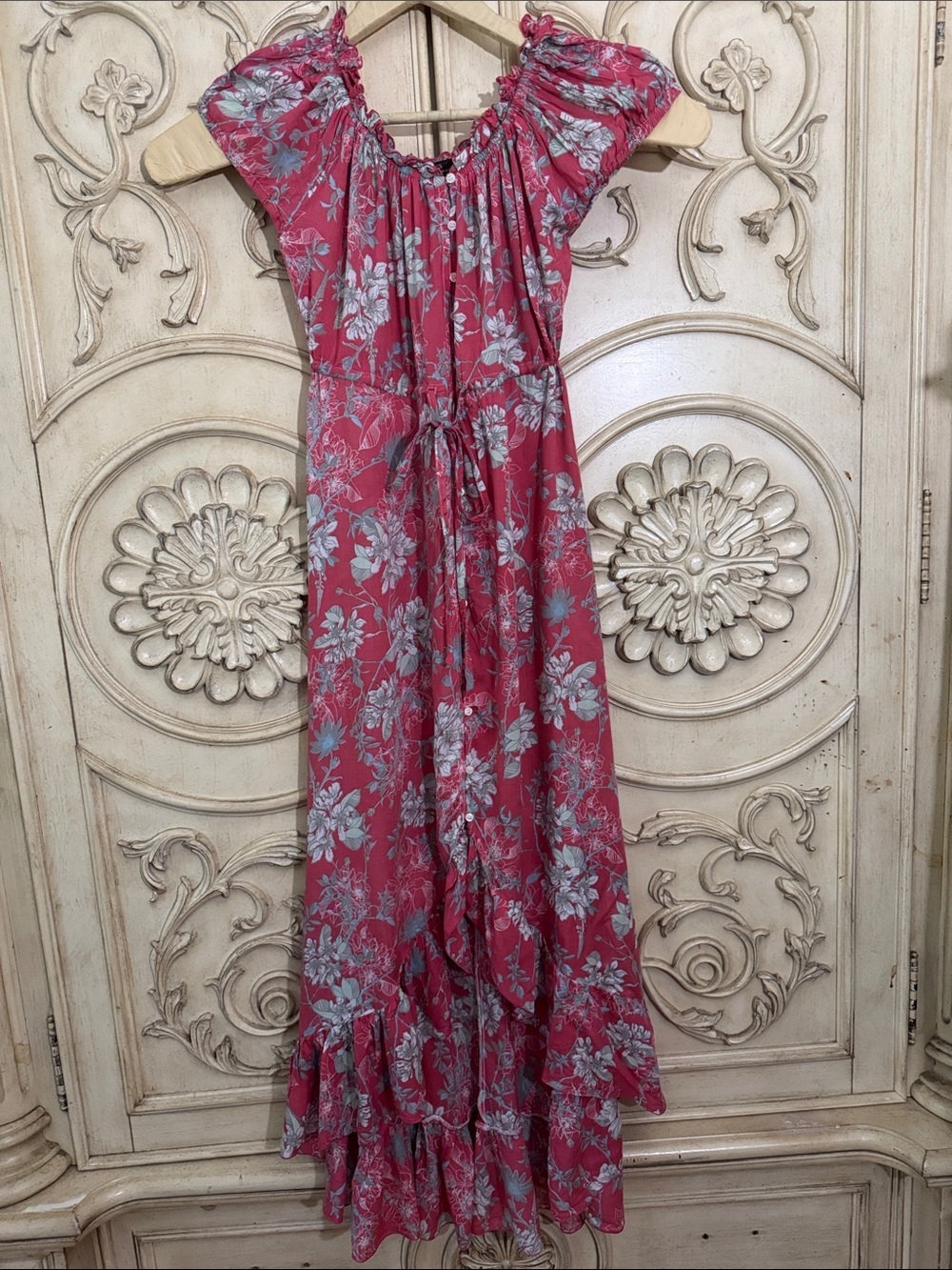 LUCY'S Pink Floral Off-Shoulder Maxi Dress - Lightweight Summer Style